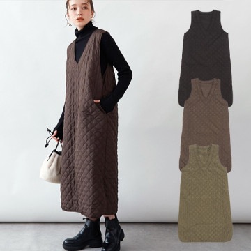 中綿キルティングVネックワンピース|ワンピース・ドレス|レディース