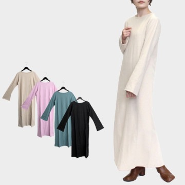 リブフレアスリーブナローロングワンピース|ワンピース・ドレス|レディース