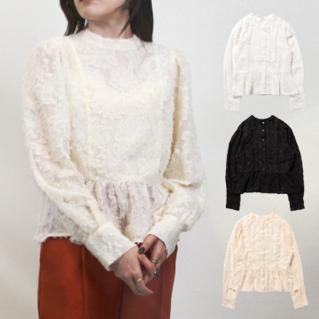 花柄シアージャガードペプラムブラウス|トップス|レディース