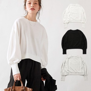 ボリューム袖ロングカフスミニ裏毛トップス|トップス|レディース