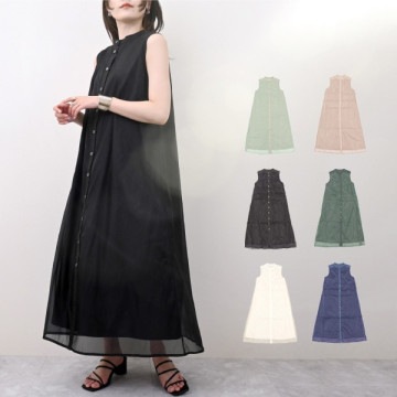 ブロード×オーガンジーレイヤードノースリーブワンピース|ワンピース・ドレス|レディース