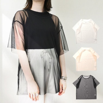 チュールレイヤードTシャツ|トップス|レディース