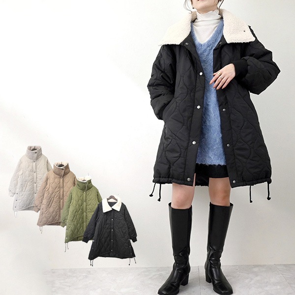 ソフトタフタ2WAY衿裏ボアキルティングジャケット | レディース