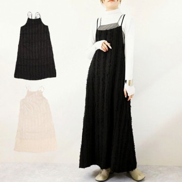 フリンジジャガード×ピーチレイヤードキャミワンピース|ワンピース・ドレス|レディース