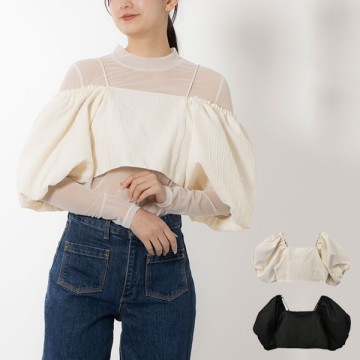 ふくれジャガード2WAYオフショルビスチェ|トップス|レディース