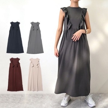 ワイドリブフリルマキシワンピース|ワンピース・ドレス|レディース