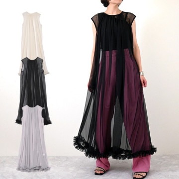 チュールノースリーブフリルワンピース|ワンピース・ドレス|レディース