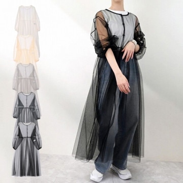 チュールシアーオーバーワンピース|ワンピース・ドレス|レディース