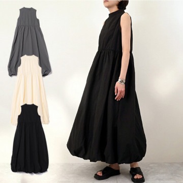 ワッシャータフタノースリーブバルーンワンピース|ワンピース・ドレス|レディース