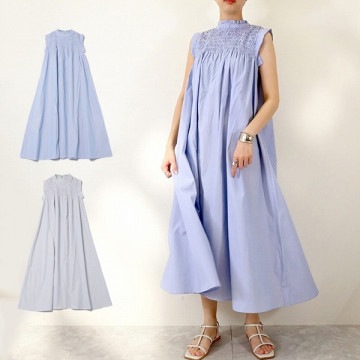 先染めストライプシャーリングノースリーブワンピース|ワンピース・ドレス|レディース