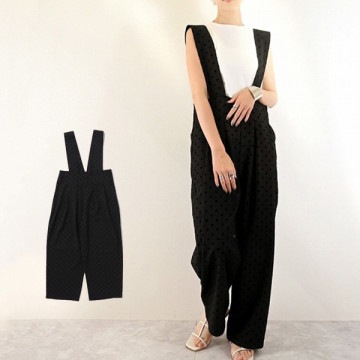 フロッキードットプリントツイルハイウエストサロペットパンツ|ワンピース・ドレス|レディース