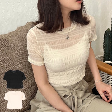 ショート丈シアーTシャツ|トップス|レディース
