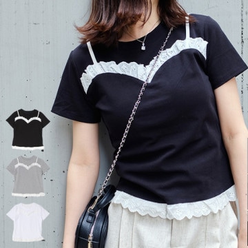 フェイクレースキャミTシャツ|トップス|レディース