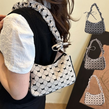 リボン柄シャーリングストラップミニショルダーバッグ|バッグ|レディース