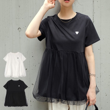 接触冷感チュールドッキングバルーンTシャツ|トップス|レディース