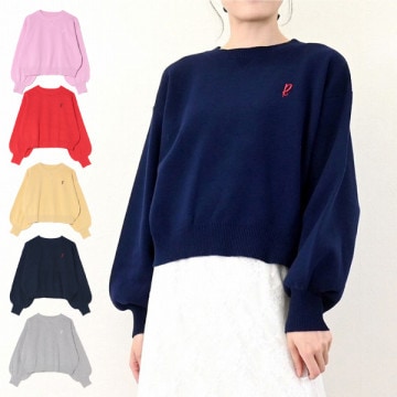 スウェットライクニットロゴ刺繍プルオーバー|トップス|レディース