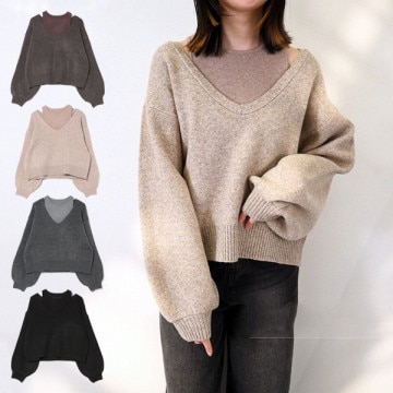 タンクトップ×メランジVネックプルオーバーセット|トップス|レディース