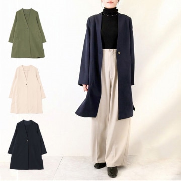 ダブルクロスノーカラーミディコート|アウター|レディース