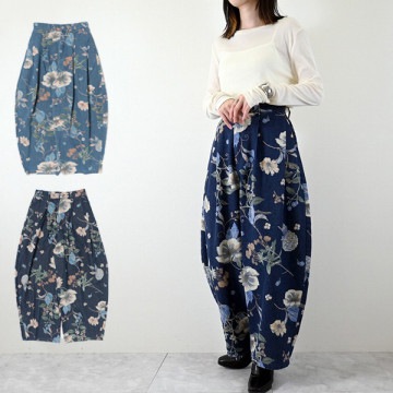花柄デニムサイドタックカーブパンツ|パンツ|レディース