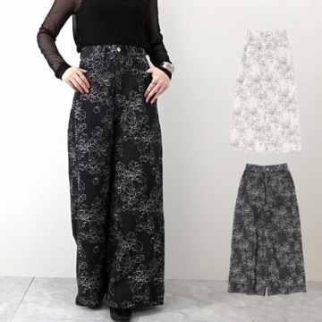 花柄ジャガードデニムストレートパンツ|パンツ|レディース