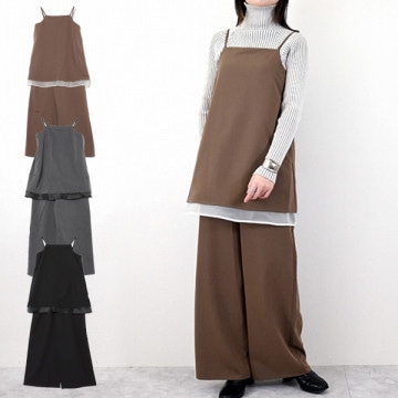 ツイル×オーガンジーレイヤードオールインワン|ワンピース・ドレス|レディース