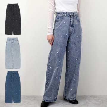 デニムパールスタッズストレートパンツ|パンツ|レディース