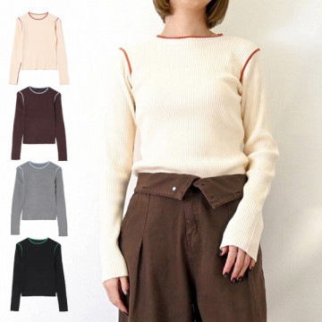 バイカラーニットクルーネックプルオーバー|トップス|レディース