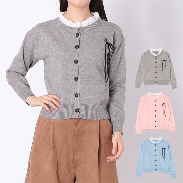 リボン＆レース装飾ニットカーディガン | レディース,トップス