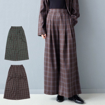 チェック柄タックワイドパンツ|パンツ|レディース