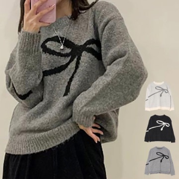 リボンプリントニット|トップス|レディース