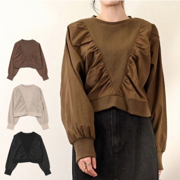 Nタフタ×リブクロップドプルオーバー|トップス|レディース