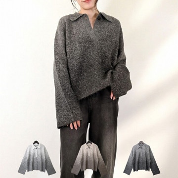 グラデーションラメニットキーネックプルオーバー|トップス|レディース