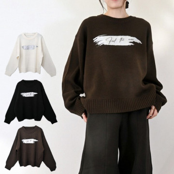 バルキーグリッターペイントプリントニットプルオーバー|トップス|レディース