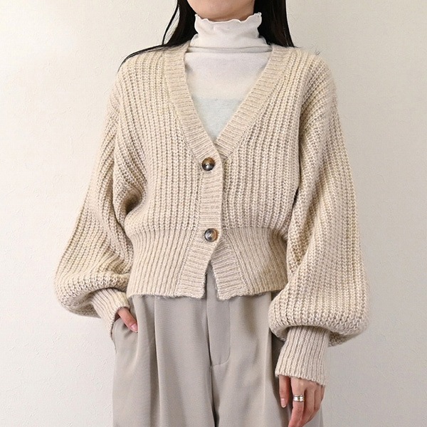 肩畦編みショート丈ニットカーディガン | レディース,トップス