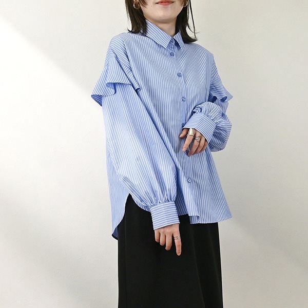 先染めストライプフレアフリルブラウス | レディース,トップス,シャツ