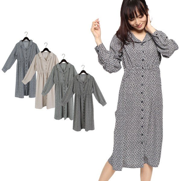 花柄プリント開襟ワンピース レディース ワンピース ドレス ひざ丈ワンピース Styleblock スタイルブロック