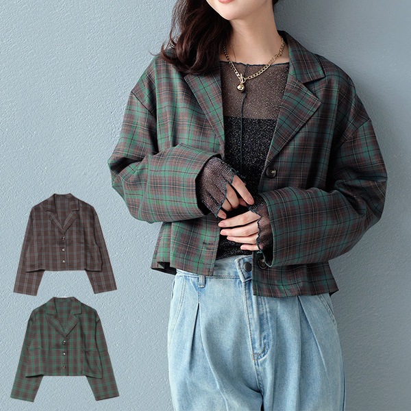 チェック柄ショートジャケット | レディース,アウター
