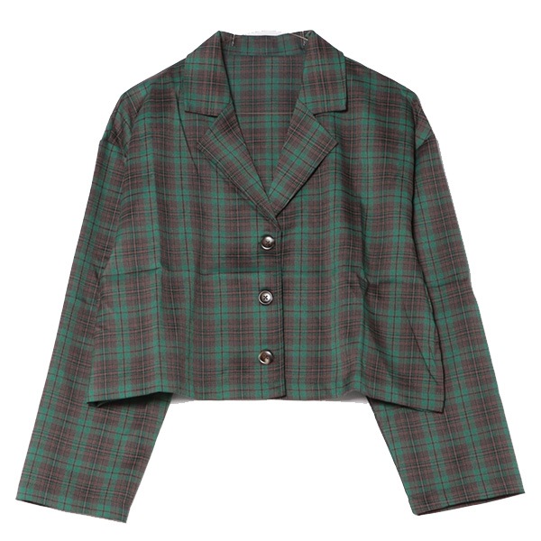 HG チェック柄 ジャケット ダークグリーン チェック柄ショートジャケット | レディース,アウター