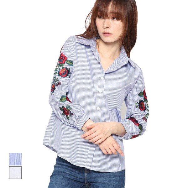 バラ刺繍シャツブラウス レディース トップス シャツ ブラウス Styleblock スタイルブロック