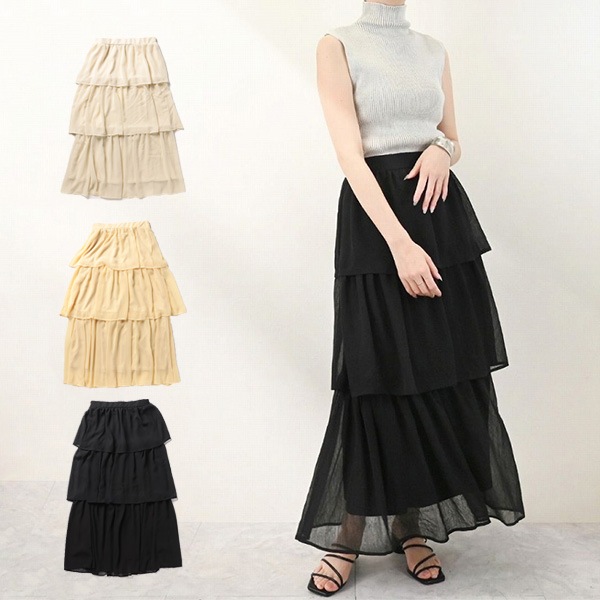 シアー楊柳ティアードスカート | レディース,スカート,ロングスカート  