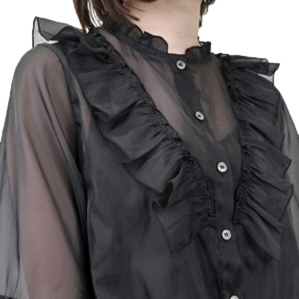 HOUGA オーガンジーフリルジレ　ブラック HOUGA｜オーガンジーフリルジレ