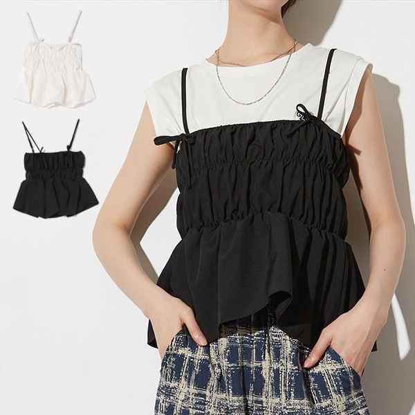 スタイルブロック STYLEBLOCK ツイルプリーツキャミトップス （ブラック） スタイルブロック STYLEBLOCK ツイルプリーツキャミトップス