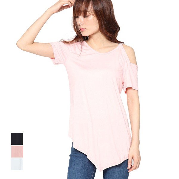 肩あき半袖ｔシャツカットソー レディース トップス カットソー