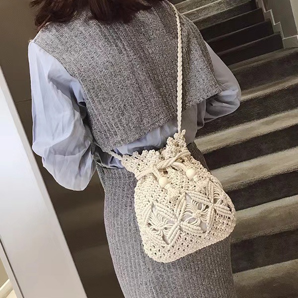 コットンクロシェショルダーバック 7L クロシェ編みナチュラルショルダーバッグ | レディース,バッグ