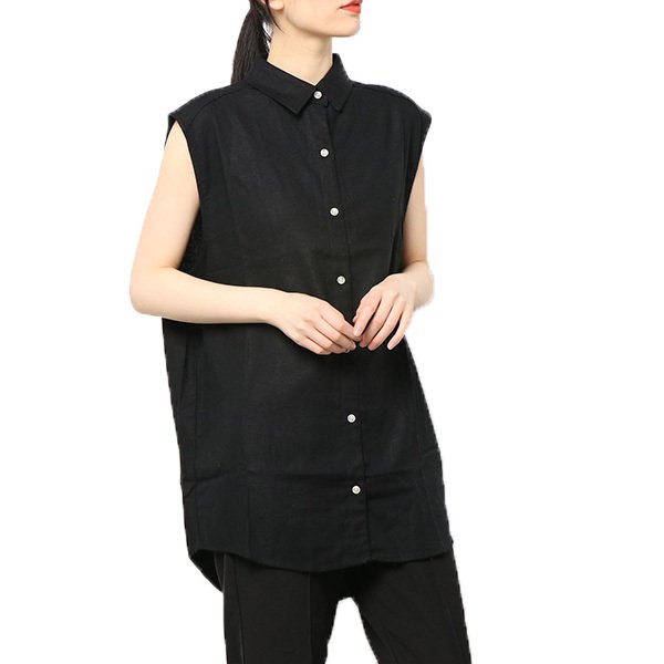 リネンブレンドノースリーブオーバーシャツ | レディース