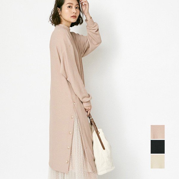 リブサイド釦プチハイネックワンピース レディース ワンピース ドレス ひざ丈ワンピース Styleblock スタイルブロック