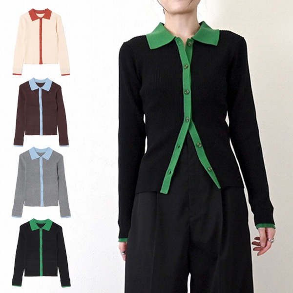 バイカラーニット襟付きトップス | レディース,トップス,ニット