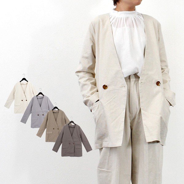 綿麻ノーカラージャケット レディース アウター ジャケット ブルゾン Styleblock スタイルブロック