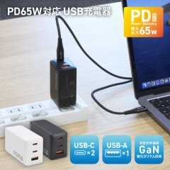 PD65W USB充電器 AC 充電器 USB ×3（C ×2・A ×1） GaN 最大65W PC充電 急速充電 小型 窒化ガリウム PSE適合 折りたたみ式プラグ PACCAC2-P65 iPho