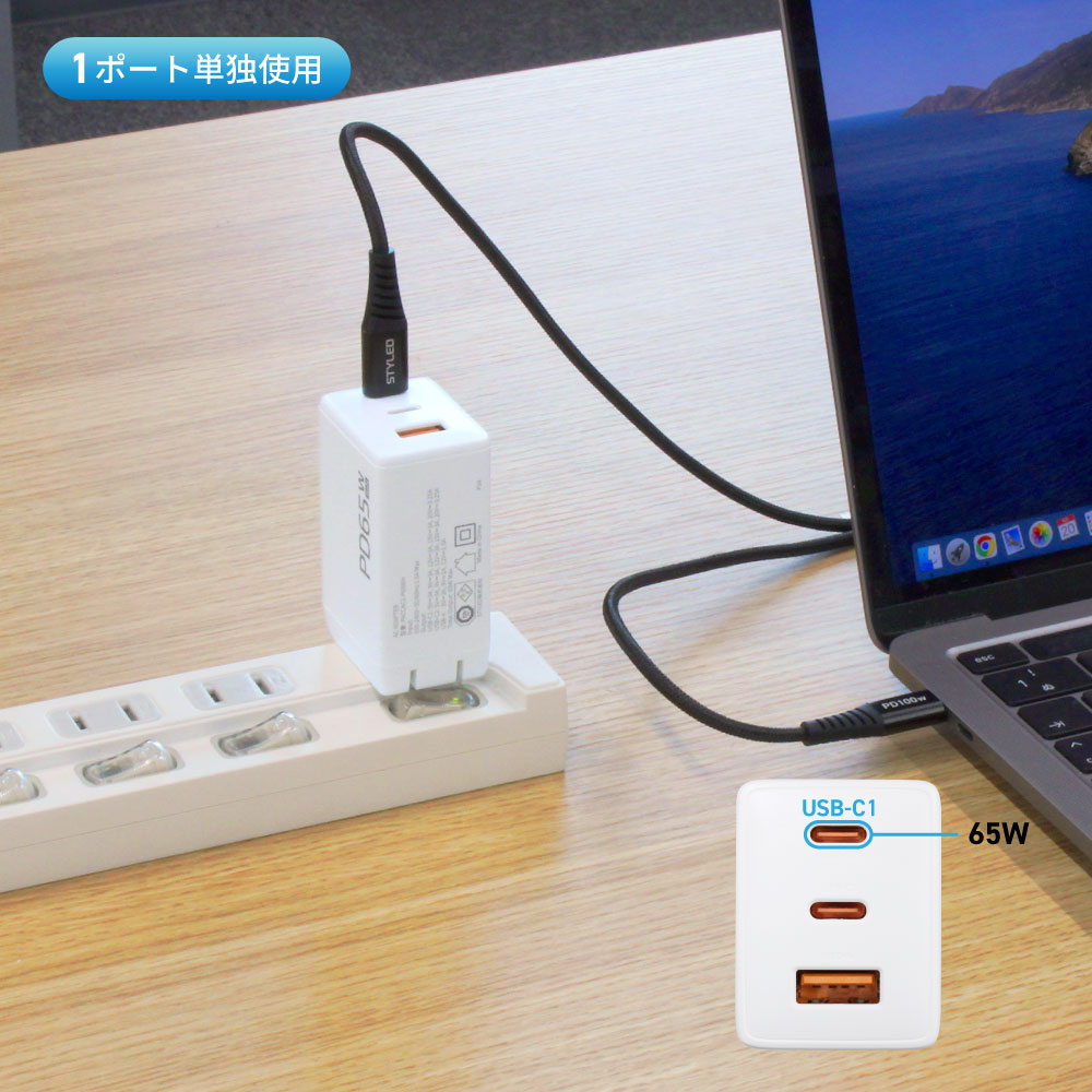 PD65W USBŴ AC Ŵ USB 3C 2A 1 GaN 65W PC ®  ⲽꥦ PSEŬ ޤꤿ߼ץ饰 PACCAC2-P65 iPhone Type-C ޥ Хåƥ꡼ Apple Watch STYLED